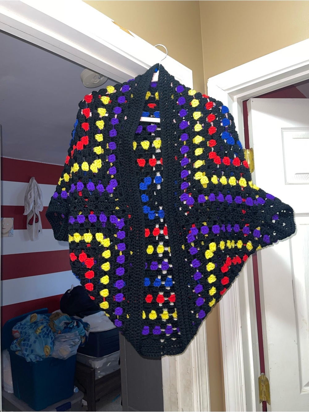 Handmade Black Multicolor Crochet Cocoon - Cozy Home Accent